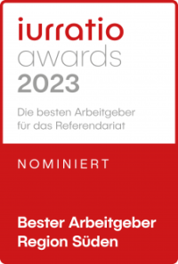 iurratio jobs award 2023 nominiert in der Kategorie "Beste Arbeitgeber in der Region Süd"